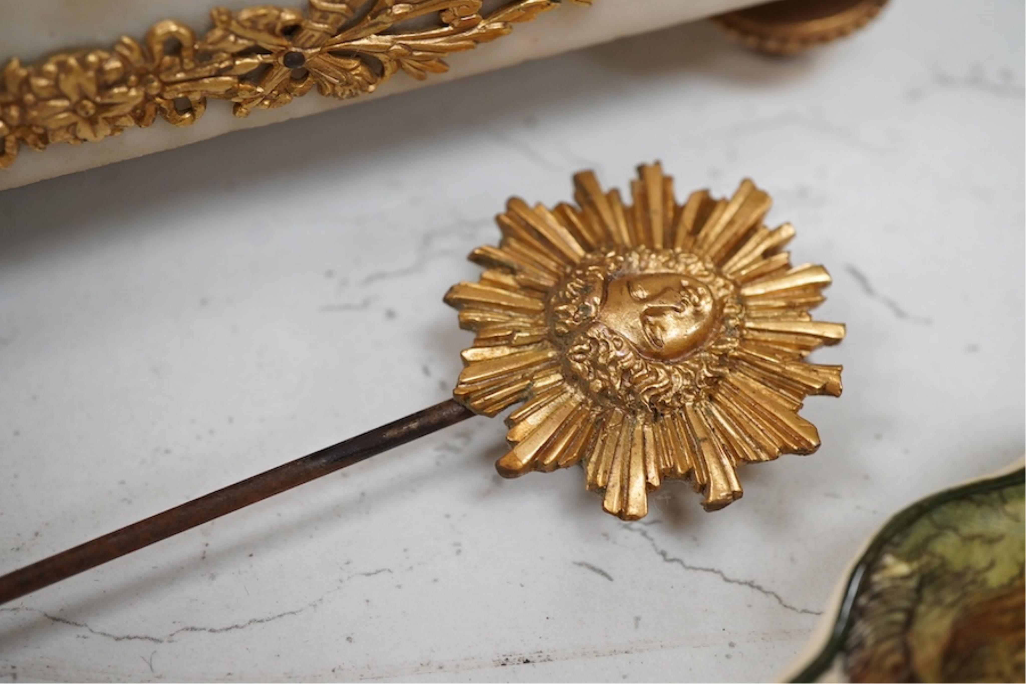 A late 19th century French gilt metal mounted clock garniture, 41cm